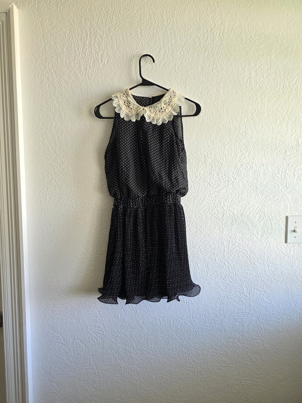Bonnie Jean Black Polka Dot Dress with Cream Lace Collar